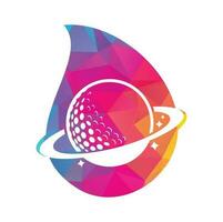 planète golf et création de logo vectoriel en forme de goutte. balle de golf et modèle de conception de logo vectoriel planète.