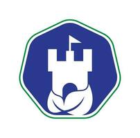 château avec logo vectoriel icône feuille. le logo du château de la nature conçoit le vecteur de concept.