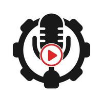 création de modèle de logo de podcast de lecture vidéo. chaîne de podcast ou création de logo radio. vecteur