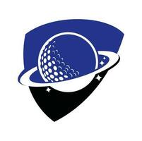 création de logo vectoriel planète golf. balle de golf et modèle de conception de logo vectoriel planète.
