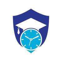 création de logo vectoriel de temps d'étude. chapeau de graduation avec design d'icône d'horloge