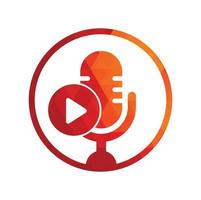 création de modèle de logo de podcast de lecture vidéo. chaîne de podcast ou création de logo radio. vecteur