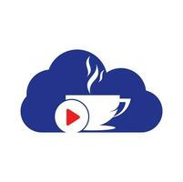 création de logo de jeu de café. création de logo de café avec un vecteur de bouton de lecture de musique.