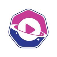 concept de conception de logo de planète de musique. conception de symbole d'icône de lecture de musique. vecteur