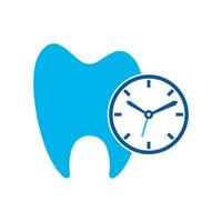 modèle de conception de logo vectoriel de temps dentaire. conception d'icône de dent humaine et d'horloge.