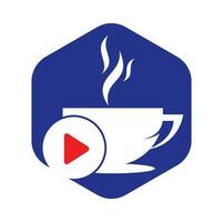 création de logo de café et de jeu. création de logo de café avec un vecteur de bouton de lecture de musique.