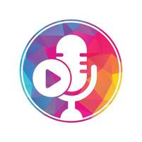 création de modèle de logo de podcast de lecture vidéo. chaîne de podcast ou création de logo radio. vecteur