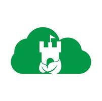 château avec logo vectoriel icône feuille et nuage. le logo du château de la nature conçoit le vecteur de concept.