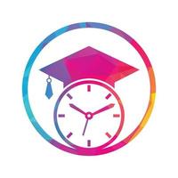 création de logo vectoriel de temps d'étude. chapeau de graduation avec design d'icône d'horloge