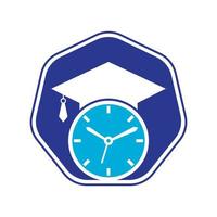 création de logo vectoriel de temps d'étude. chapeau de graduation avec design d'icône d'horloge