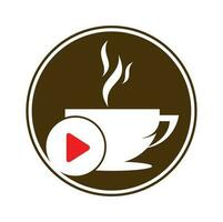 création de logo de café et de jeu. création de logo de café avec un vecteur de bouton de lecture de musique.