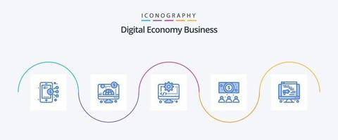 pack d'icônes bleu 5 affaires économie numérique, y compris le web. l'ordinateur. l'ordinateur. en ligne. Entreprise vecteur