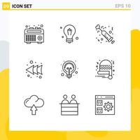 aperçu de l'interface mobile ensemble de 9 pictogrammes de conseils idée ampoule d'injection gauche éléments de conception vectoriels modifiables vecteur