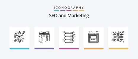 pack d'icônes seo line 5 comprenant . référencement. emplacement. maquette. référencement. conception d'icônes créatives vecteur