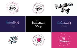 happy valentine's day main lettrage calligraphie texte et coeur. isolé sur illustration vectorielle fond blanc vecteur