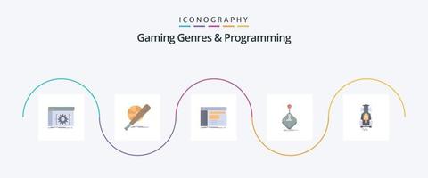 genres de jeu et programmation pack d'icônes plat 5, y compris le jeu. Jeu. Logiciel. panneau vecteur