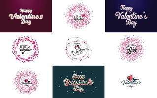 happy valentine's day main lettrage calligraphie texte et coeur. isolé sur illustration vectorielle fond blanc vecteur