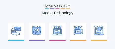 pack d'icônes bleues de technologie multimédia 5, y compris rétro. film. médias. appareil photo. connexion. conception d'icônes créatives vecteur