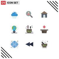9 icônes créatives signes et symboles modernes d'ampoule verte personnes protection maison éléments de conception vectoriels modifiables vecteur
