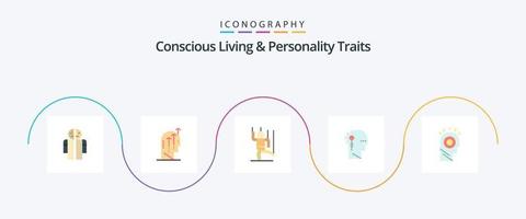 vie consciente et traits de personnalité pack plat 5 d'icônes comprenant des informations. critique. pensée. analytique. manipuler vecteur