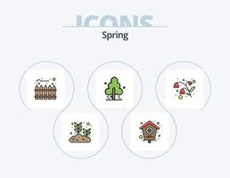 pack d'icônes rempli de ligne de printemps 5 conception d'icônes. . voler. clôture. abeille. oignon vecteur