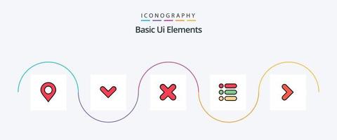 ligne d'éléments d'interface utilisateur de base remplie de 5 icônes plates, y compris à droite. écrivez. effacer. texte. liste vecteur