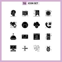 interface mobile glyphe solide ensemble de 16 pictogrammes d'éléments de conception vectoriels modifiables de rang arrière de page Web de cercle inversé vecteur