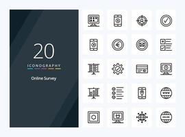 20 icône de contour d'enquête en ligne pour la présentation vecteur