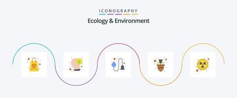 pack d'icônes plat 5 écologie et environnement, y compris le rayonnement. brancher. industrie. plante. vert vecteur