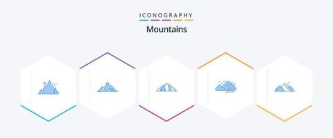 montagnes 25 pack d'icônes bleues, y compris la colline. Montagne. Montagne. arbre. colline vecteur