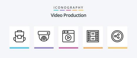 pack d'icônes de la ligne de production vidéo 5, y compris la caméra. portable. film. microphone. surveiller. conception d'icônes créatives vecteur