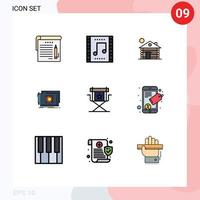 ensemble de 9 pack de couleurs plates remplies commerciales pour chaise cible musique scène serrure maison éléments de conception vectoriels modifiables vecteur