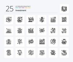 pack d'icônes d'investissement de 25 lignes, y compris vers le haut. graphique. dollar. croissance. investissement vecteur