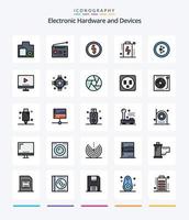 pack d'icônes rempli de 25 lignes d'appareils créatifs tels que bluetooth. dispositifs. La technologie. charge. Puissance vecteur