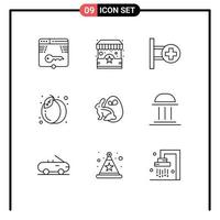 ensemble de 9 symboles d'icônes d'interface utilisateur modernes signes pour les éléments de conception vectoriels éditables de stand d'été d'oeufs vecteur