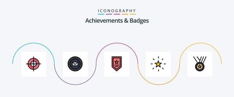 réalisations et ligne de badges remplies de 5 icônes plates comprenant des médailles. Star. prix. performance. signet vecteur