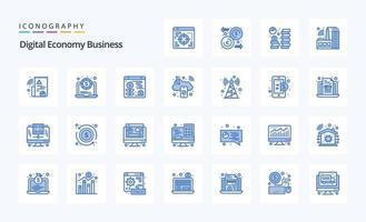 25 pack d'icônes bleues d'affaires d'économie numérique vecteur