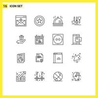 symboles d'icônes universelles groupe de 16 contours modernes d'éléments de conception vectoriels modifiables d'hôtel de voyage de célébration de cadeau présent vecteur