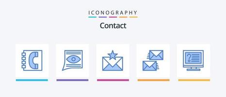 contactez le pack d'icônes bleu 5, y compris contactez-nous. la communication. e-mail. favoris. enveloppe. conception d'icônes créatives vecteur