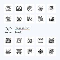 20 pack d'icônes de ligne de voyage comme le calendrier de vacances étui de voyage binoculaire vecteur