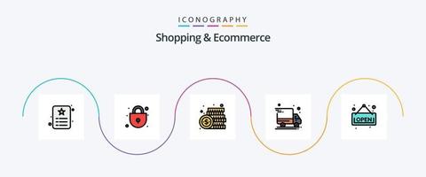 ligne de shopping et de commerce électronique remplie de 5 icônes plates, y compris le tableau. livraison de colis. pièce de monnaie. voiture de livraison. Paiement vecteur