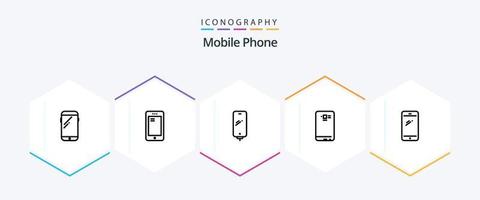 pack d'icônes de 25 lignes de téléphone mobile, y compris mobile. téléphone fixe. mise en charge. appareil photo. portable vecteur