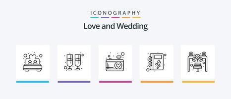 pack d'icônes de la ligne de mariage 5, y compris l'amour. romance. Chocolat. l'amour. livre. conception d'icônes créatives vecteur