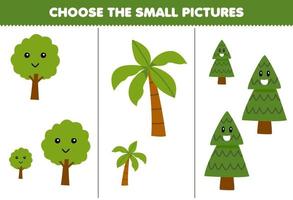 jeu éducatif pour les enfants choisissez la petite image de feuille de travail nature imprimable arbre dessin animé mignon vecteur