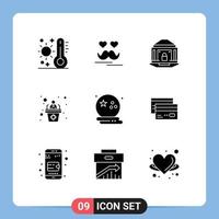 9 pack de glyphes solides de l'interface utilisateur de signes et symboles modernes de la parole employé moustache business lock éléments de conception vectoriels modifiables vecteur