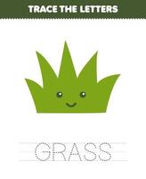 jeu éducatif pour les enfants tracer la lettre de feuille de travail nature imprimable herbe dessin animé mignon vecteur