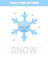 jeu éducatif pour les enfants tracer la lettre de feuille de travail nature imprimable neige dessin animé mignon vecteur