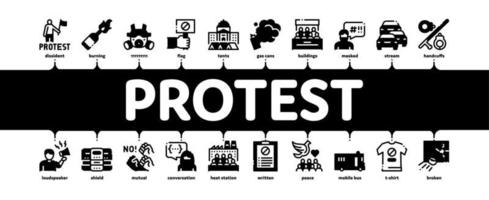 vecteur de bannière infographique minimal de protestation et de grève
