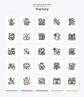 pack d'icônes de contour de pharmacie créative 25 tel qu'un livre médical. brochure. beauté. livre. Médicament vecteur