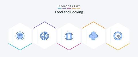 pack d'icônes bleu alimentaire 25 comprenant. nourriture. fruit. Donut. chapeau vecteur